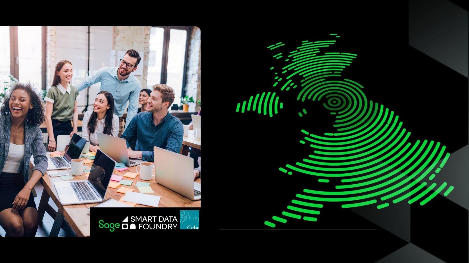 black background with a green map of the UK